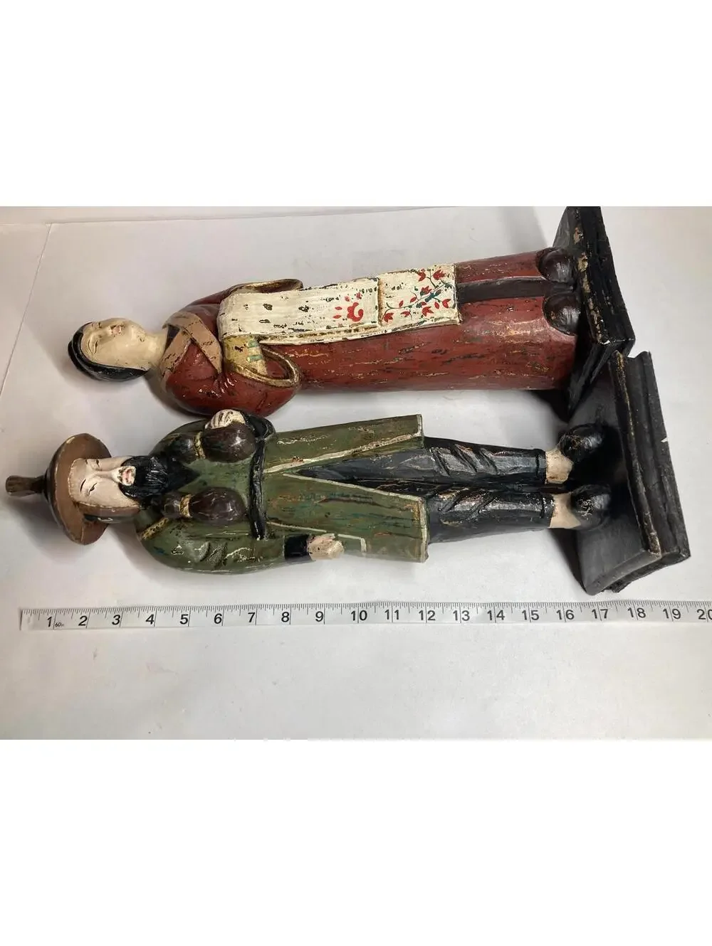 Vintage 1960s Carved Wood Asian Man Woman Painted Figurines Folk Art Philippines